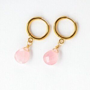 Pink BUDNLE  Opal Bracelet & Rose Quartz Earrings Waterproof Non Tarnish Jewelry